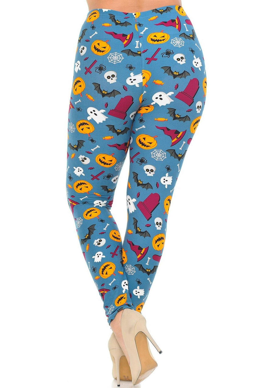 Wholesale Buttery Smooth Steel Blue Halloween Motif Plus Size Leggings