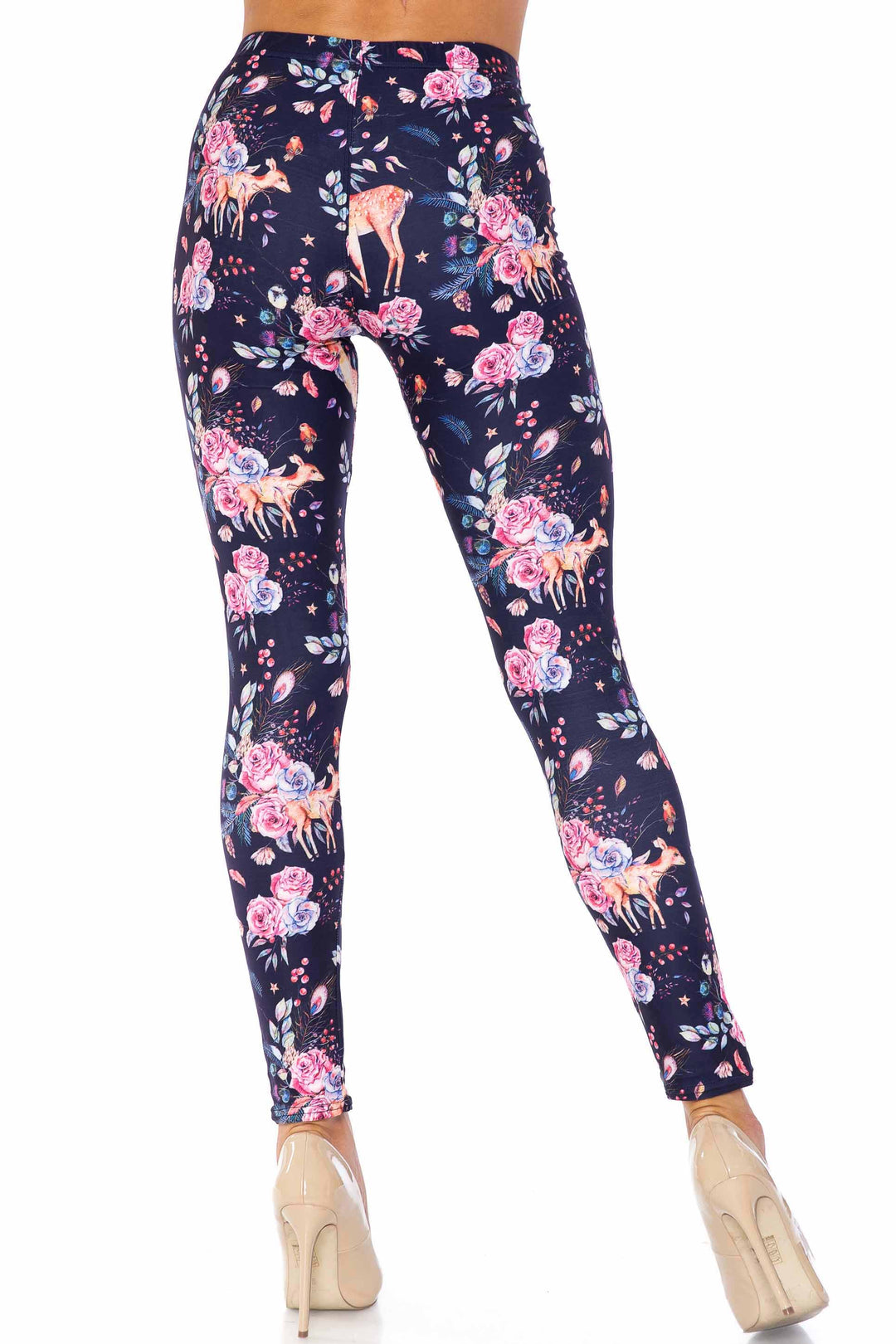 Wholesale Creamy Soft Woodland Floral Fawn Plus Size Leggings - USA Fashion