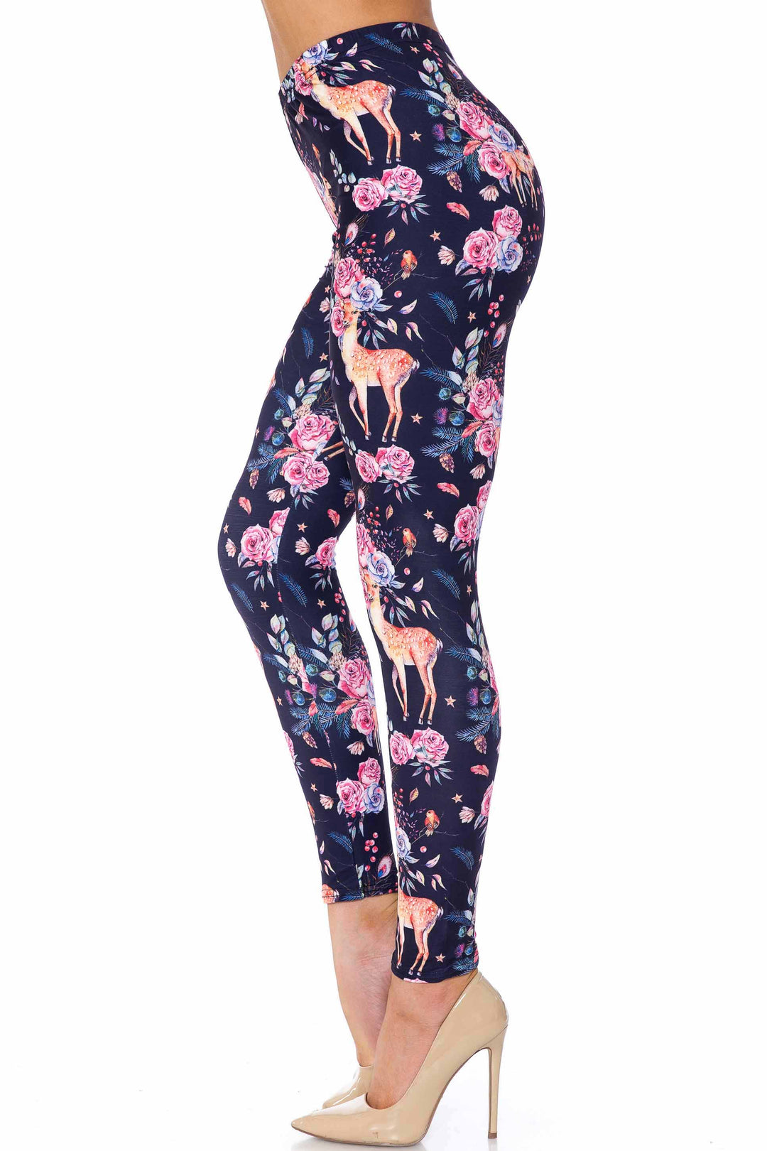 Wholesale Creamy Soft Woodland Floral Fawn Plus Size Leggings - USA Fashion