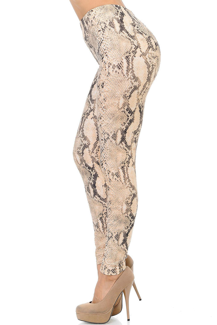 Wholesale Buttery Smooth Cream Snakeskin Plus Size Leggings