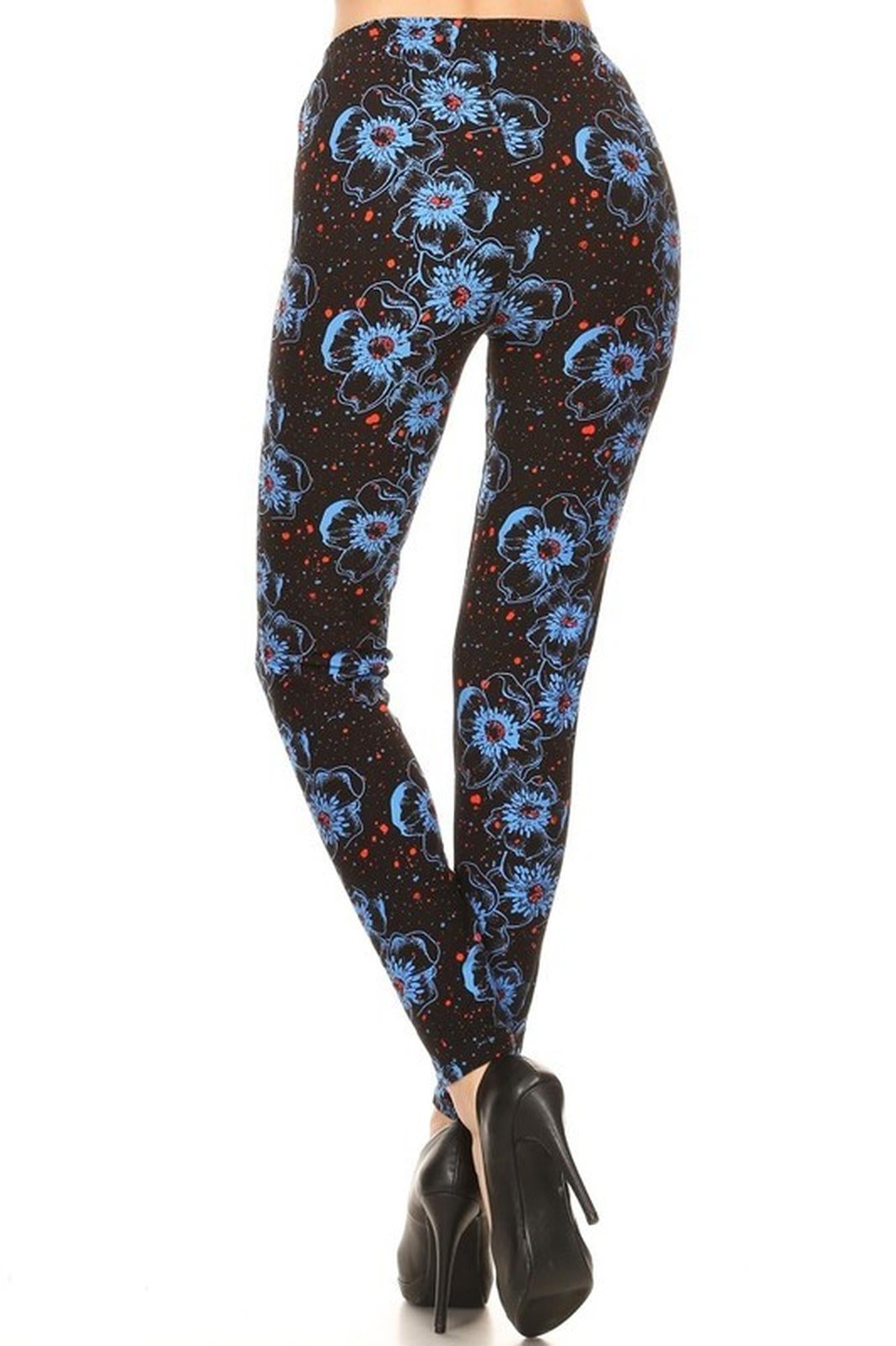 Wholesale Buttery Smooth Blue Evening Bloom Floral Plus Size Leggings