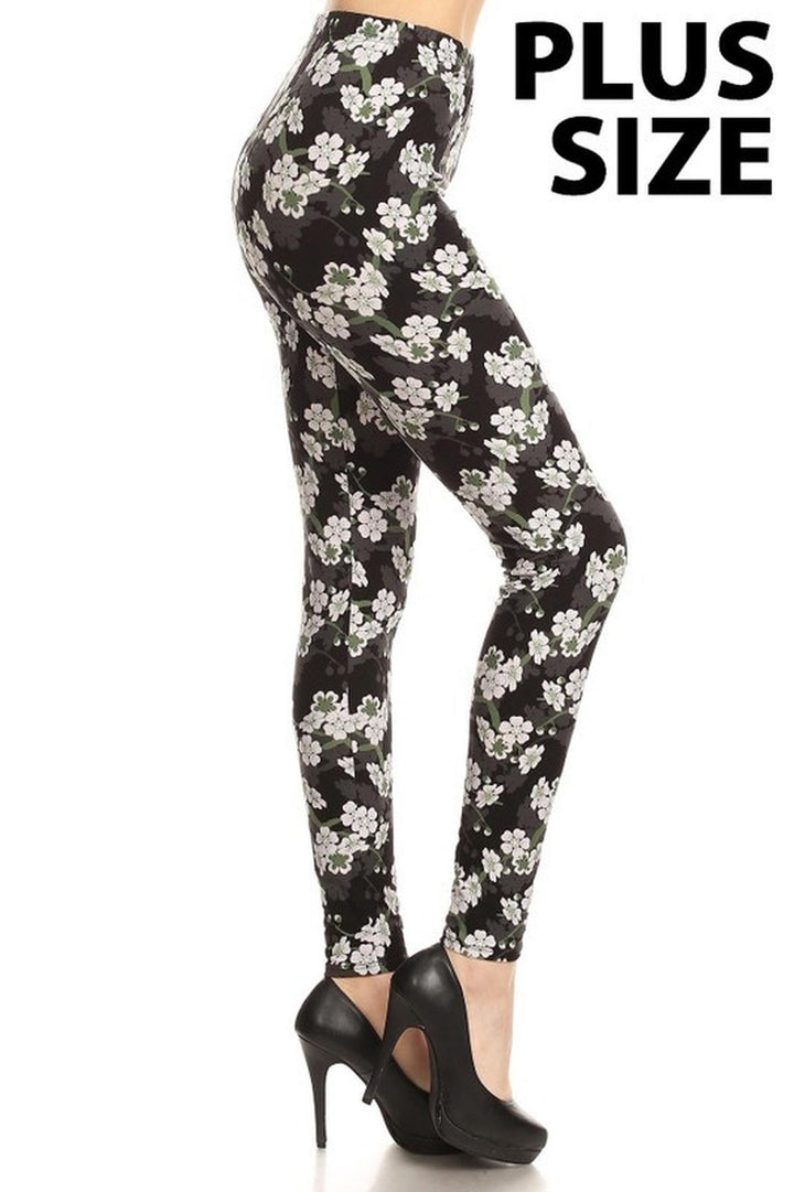 Wholesale Buttery Smooth White Floral Bunch Plus Size Leggings
