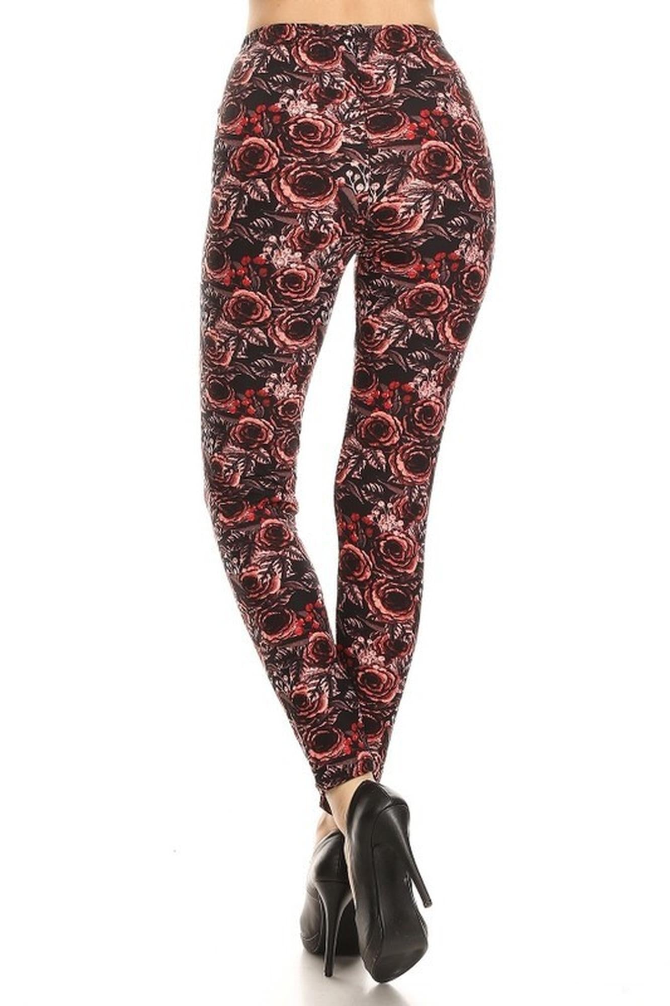 Wholesale Buttery Smooth Red Rose Floral Plus Size Leggings