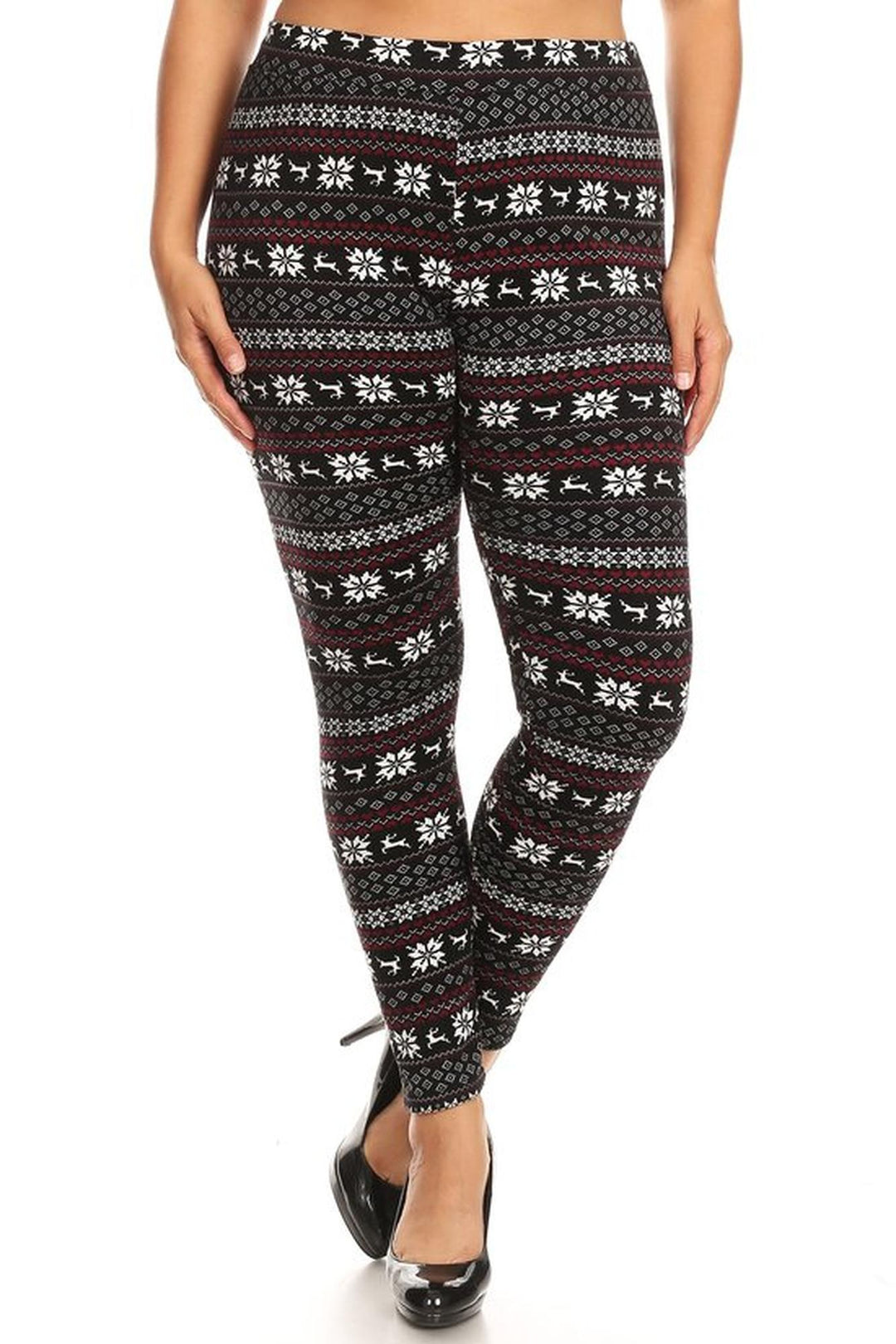 Wholesale Cozy Warm Snowflakes and Reindeer Plus Size Lined Leggings