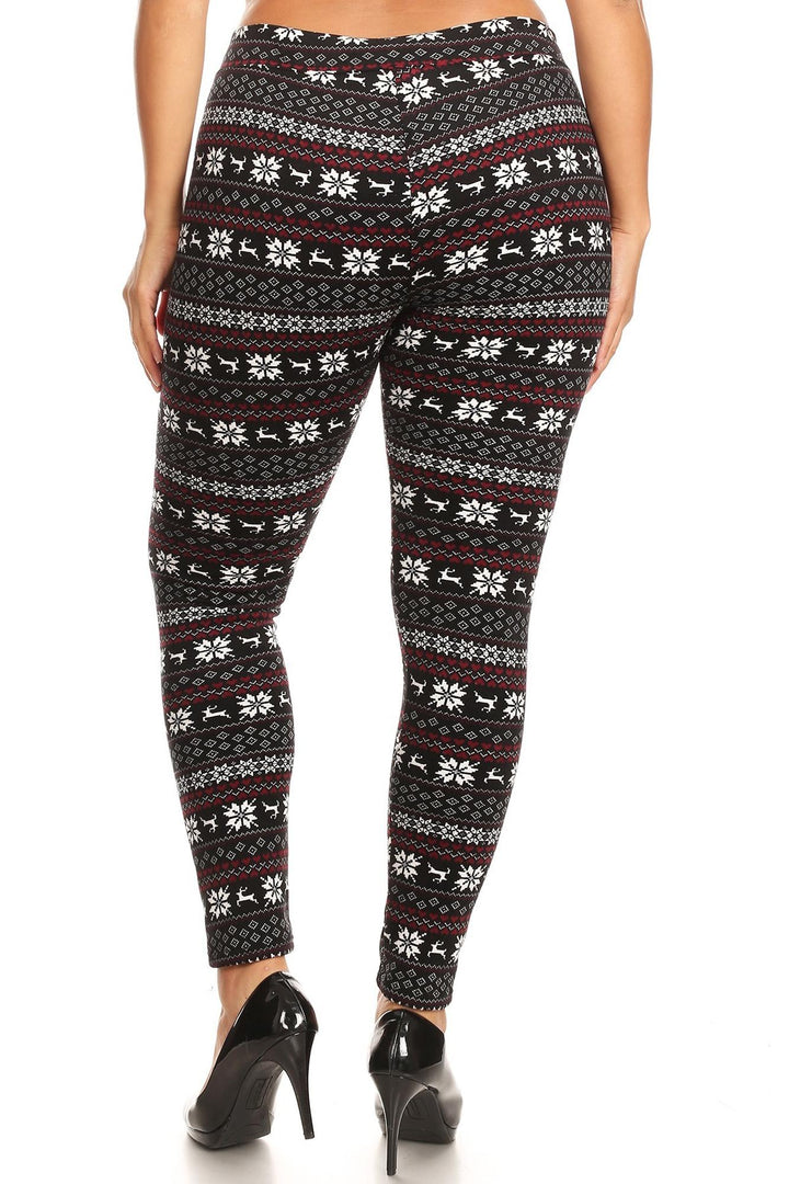 Wholesale Cozy Warm Snowflakes and Reindeer Plus Size Lined Leggings