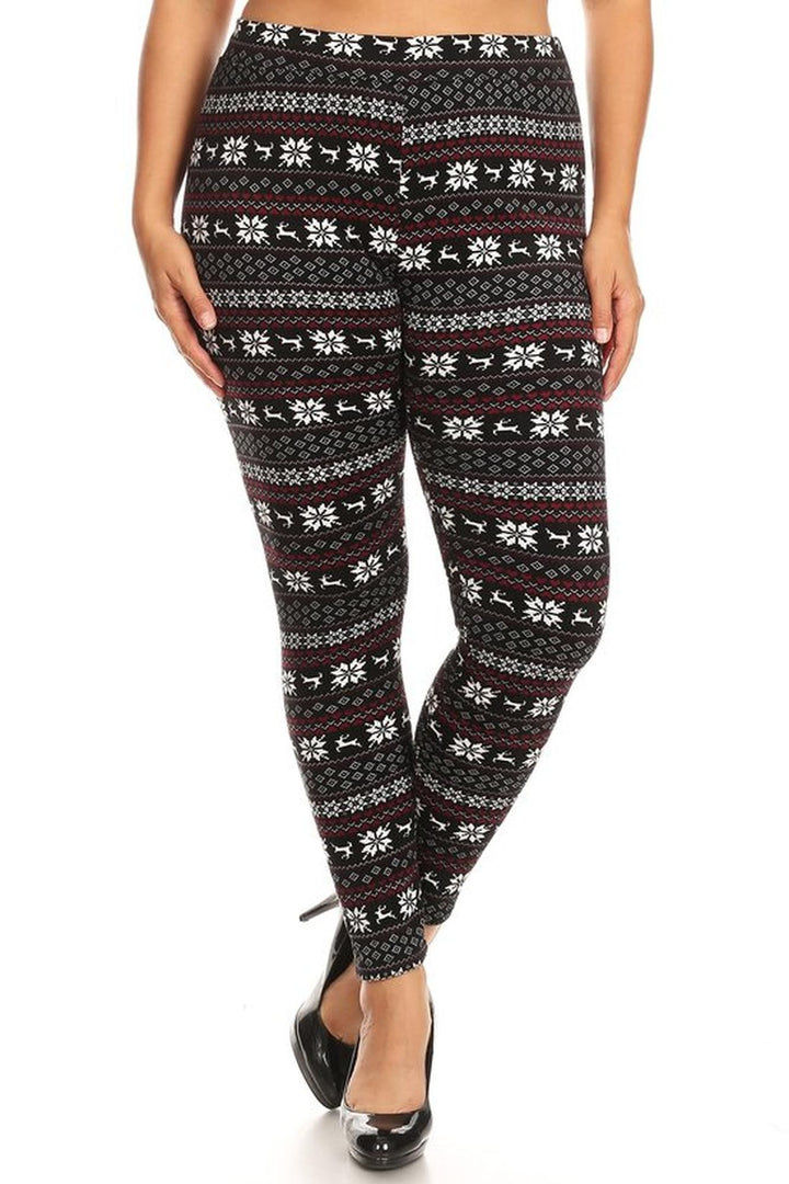 Wholesale Cozy Warm Snowflakes and Reindeer Plus Size Lined Leggings