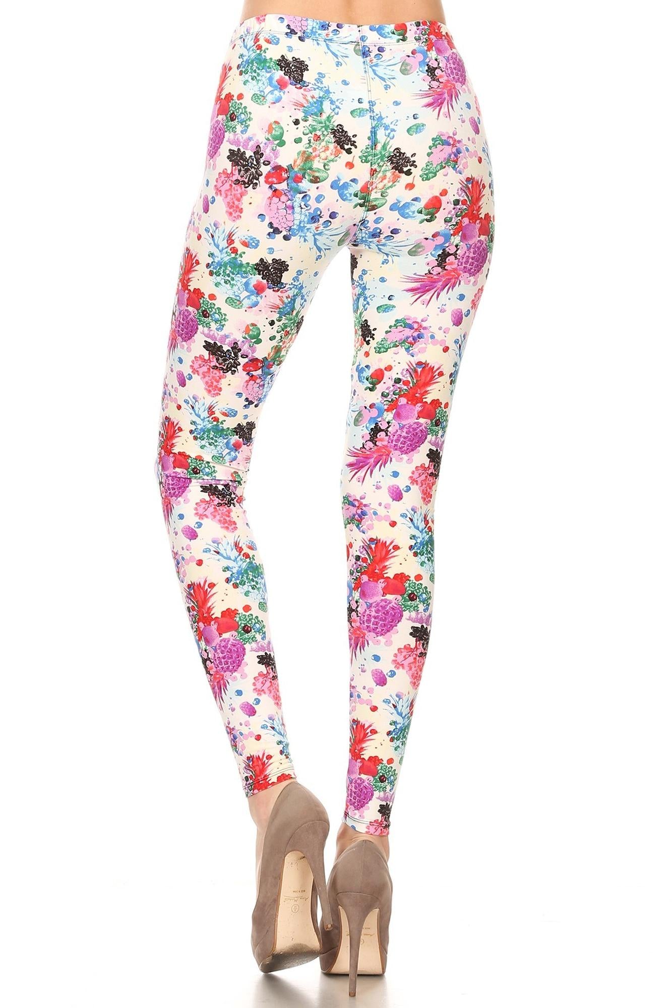 Wholesale Buttery Soft Ivory Fruit Bunch Plus Size Leggings