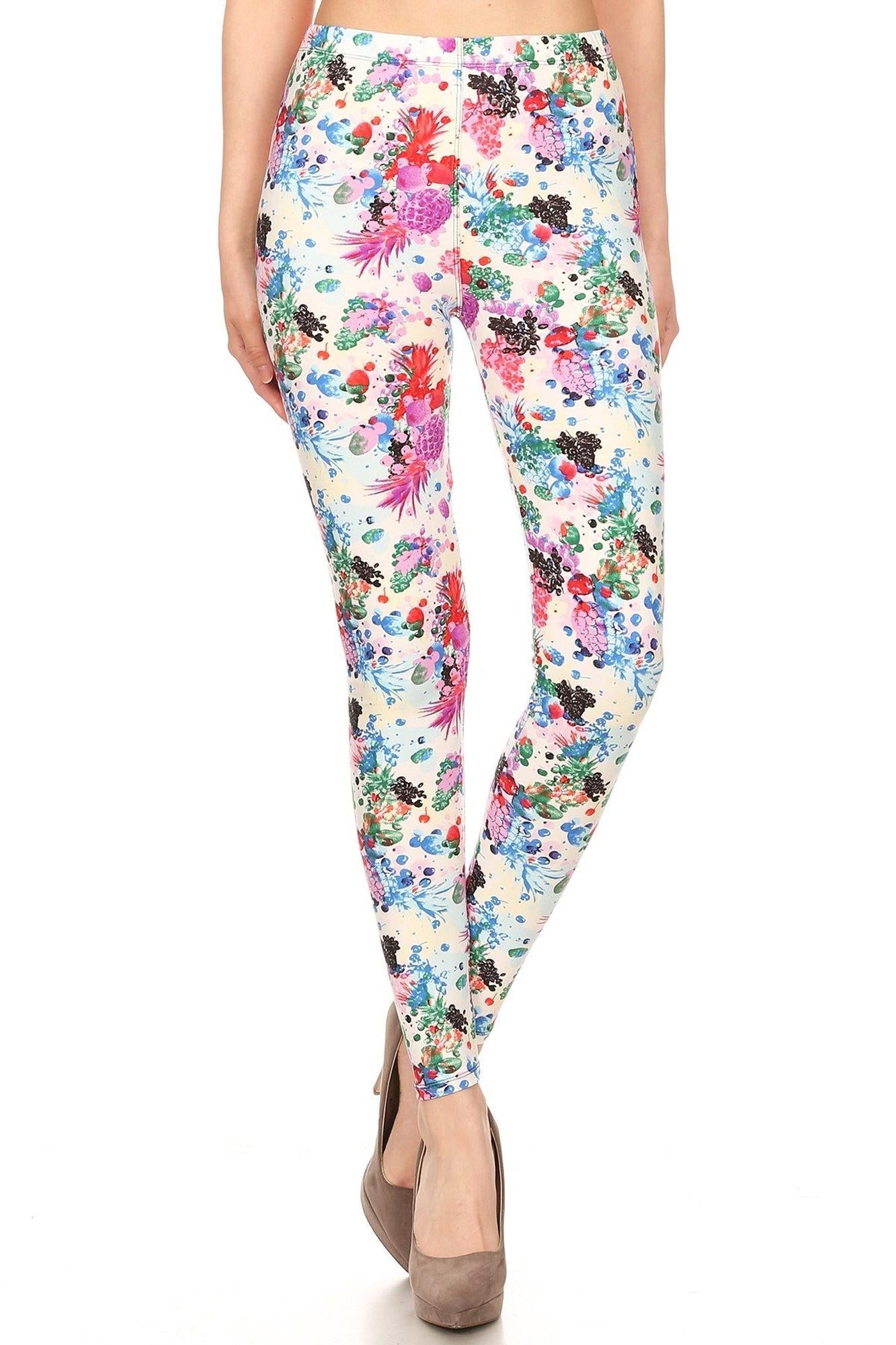 Wholesale Buttery Soft Ivory Fruit Bunch Plus Size Leggings