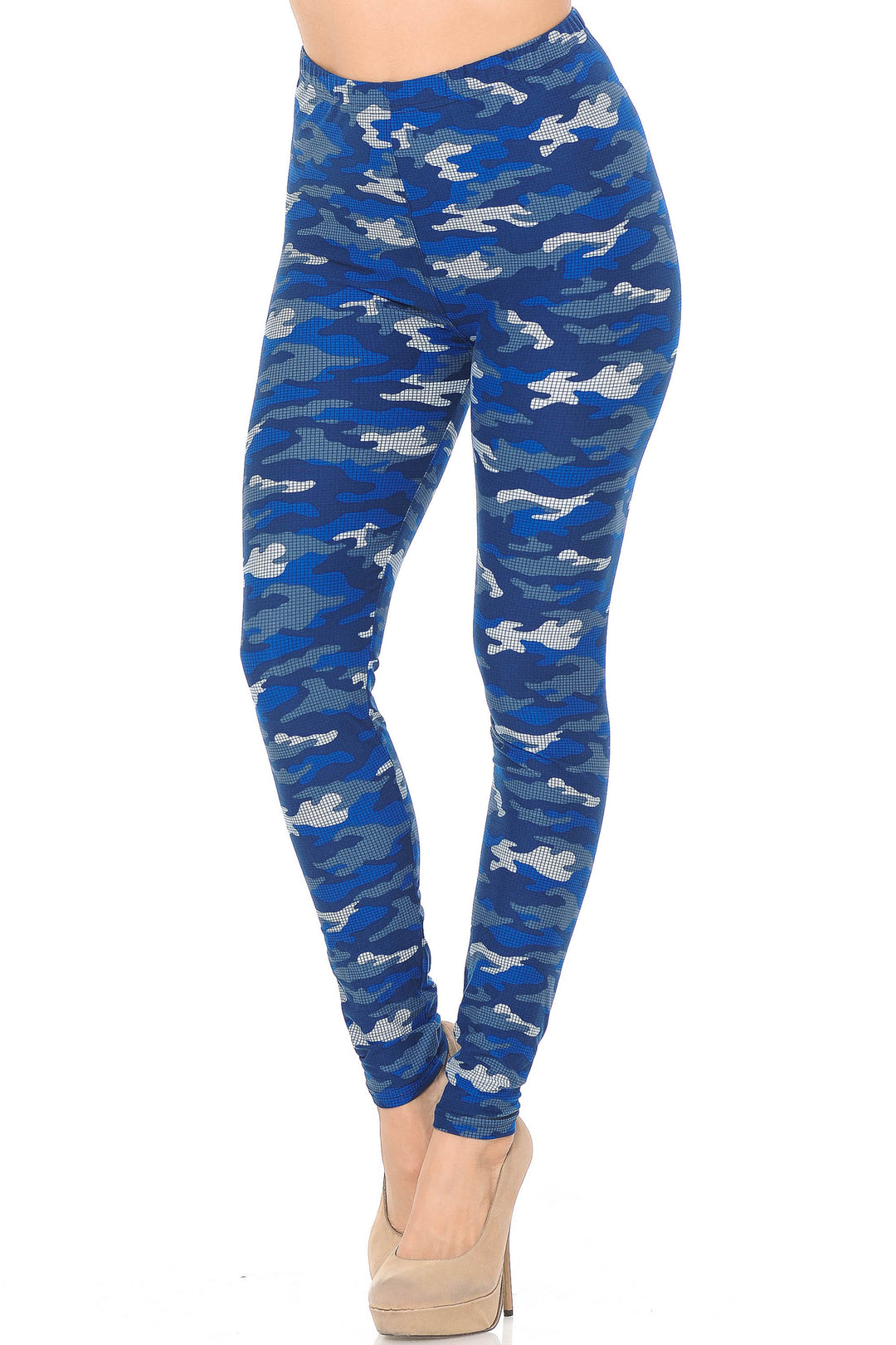Wholesale Buttery Smooth Blue Grid Camouflage Plus Size Leggings