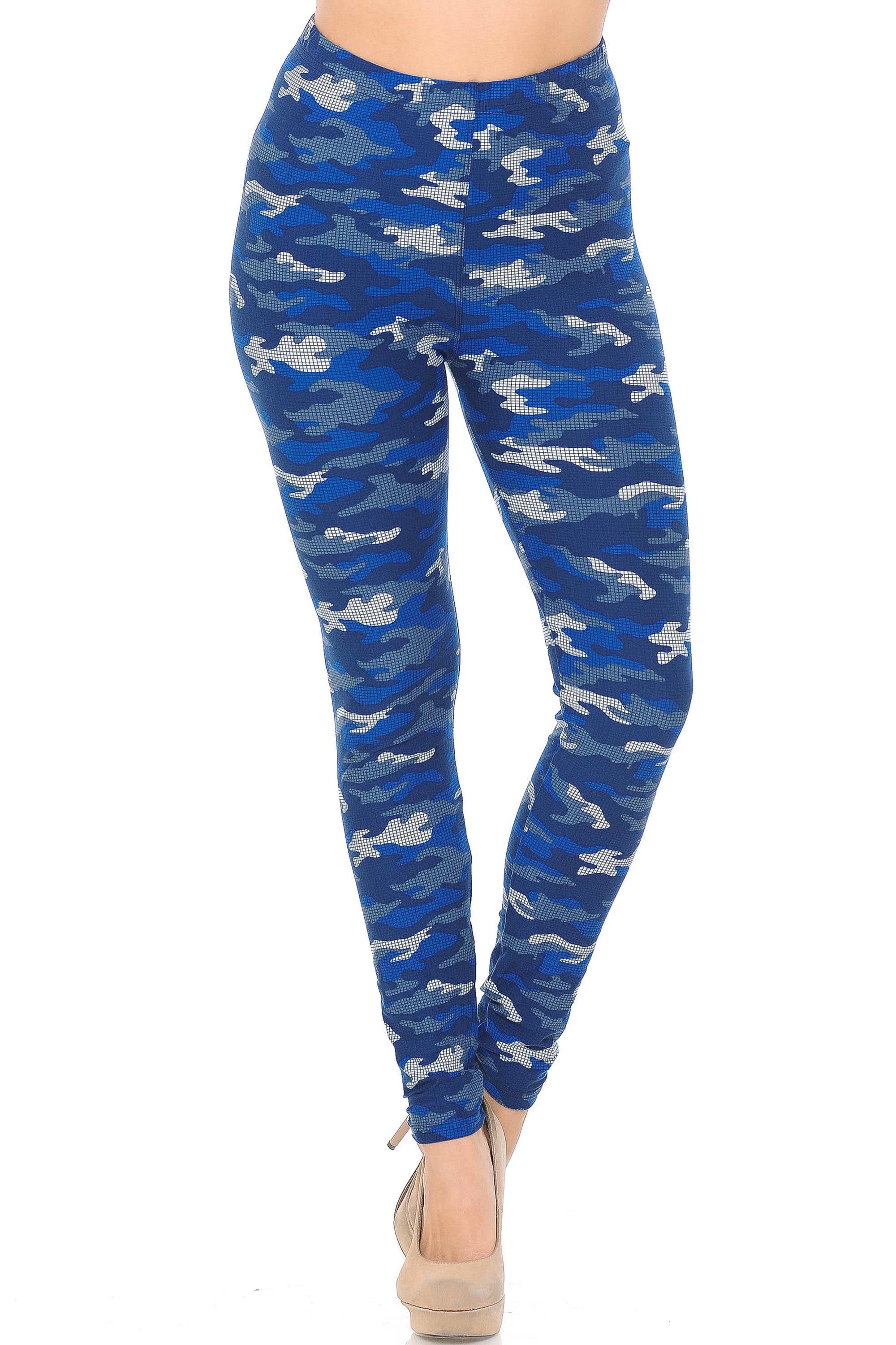 Wholesale Buttery Smooth Blue Grid Camouflage Plus Size Leggings