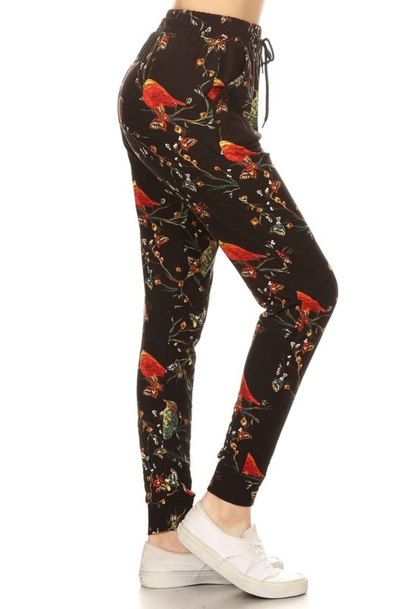 Wholesale Buttery Smooth Bird and Butterfly Floral Plus Size Joggers