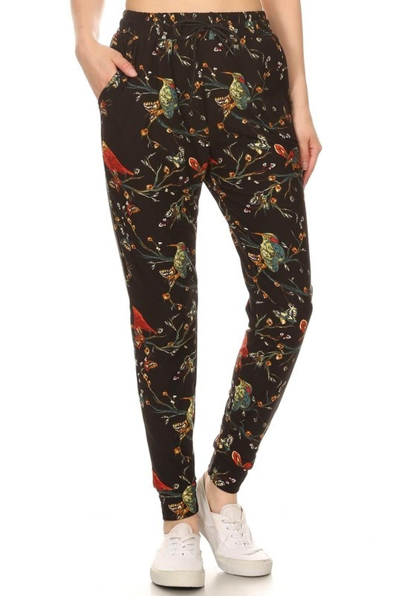 Wholesale Buttery Smooth Bird and Butterfly Floral Plus Size Joggers
