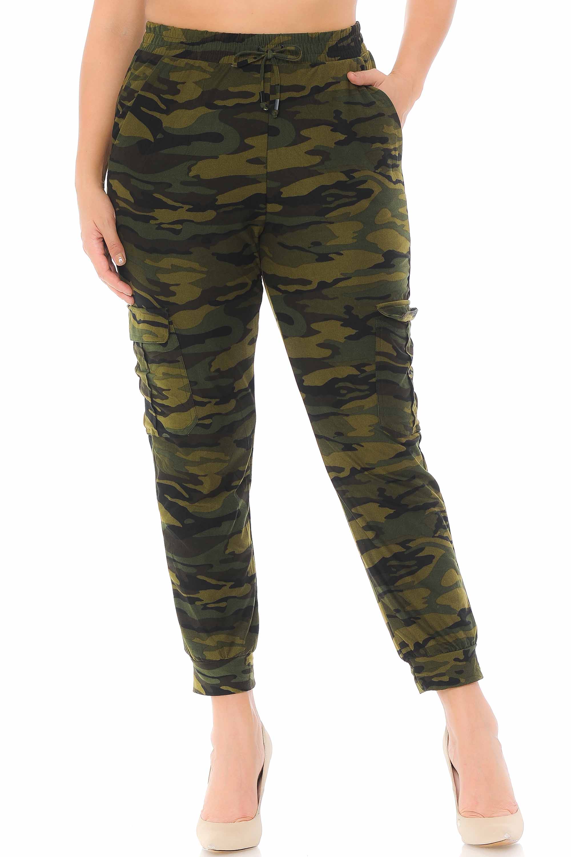Wholesale Buttery Smooth Green Camouflage Cargo Plus Size Joggers - New Mix