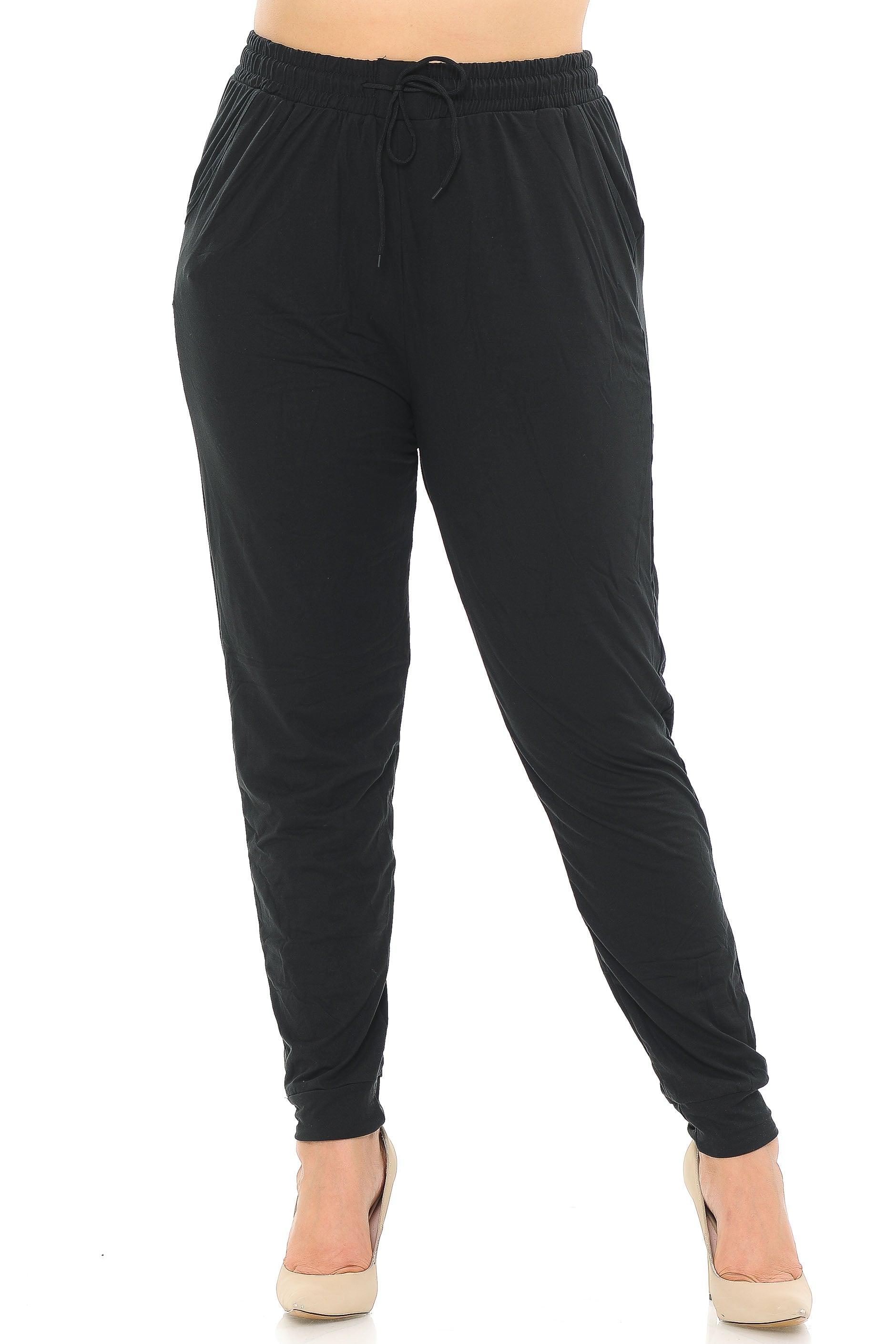 Wholesale Buttery Smooth Basic Black Solid Plus Size Joggers - EEVEE