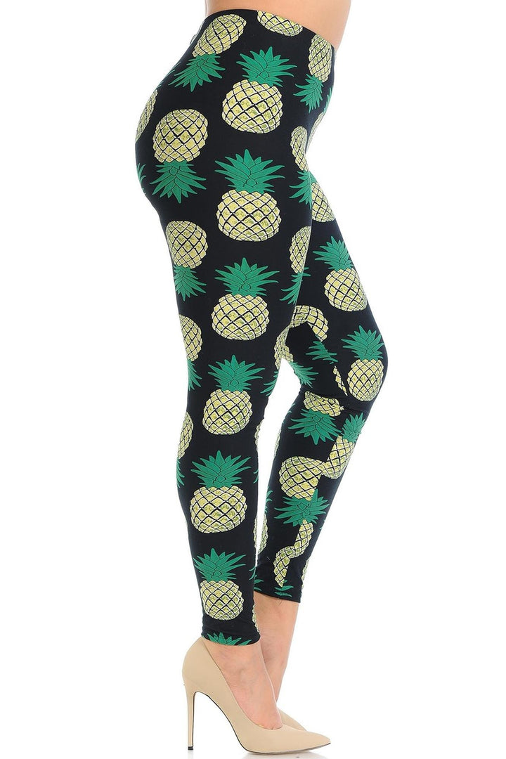 Wholesale Buttery Soft Green Pineapple Plus Size Leggings - EEVEE