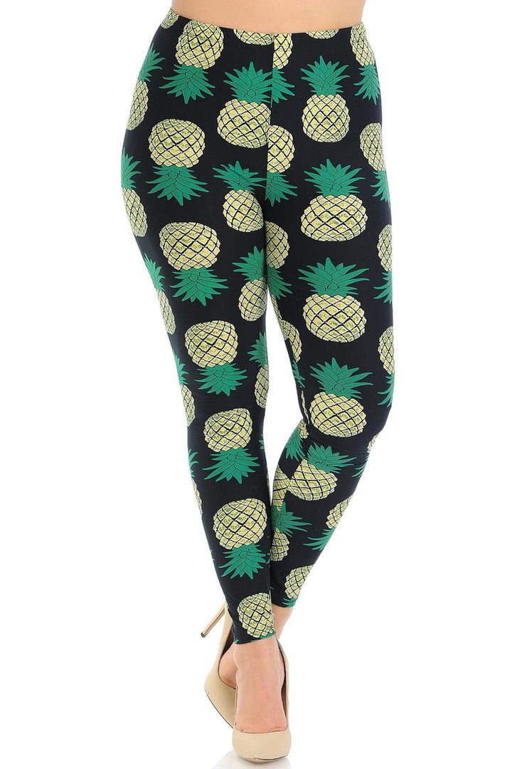 Wholesale Buttery Soft Green Pineapple Plus Size Leggings - EEVEE