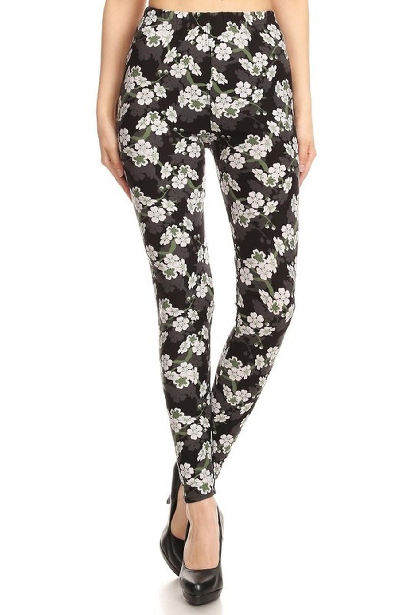 Wholesale Buttery Smooth White Floral Bunch Plus Size Leggings