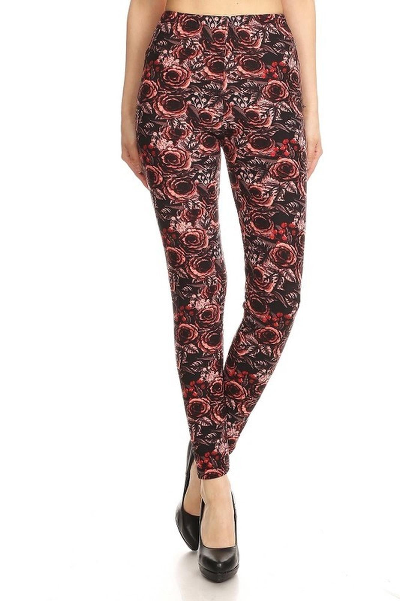 Wholesale Buttery Smooth Red Rose Floral Plus Size Leggings