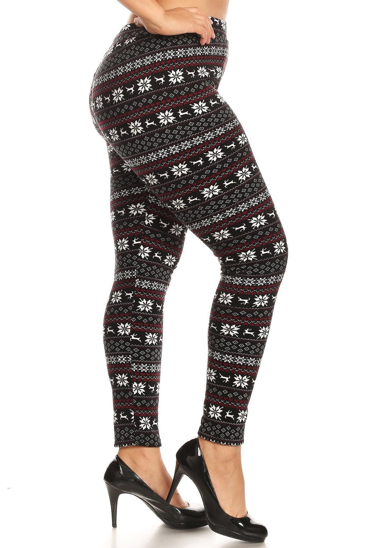 Wholesale Cozy Warm Snowflakes and Reindeer Plus Size Lined Leggings
