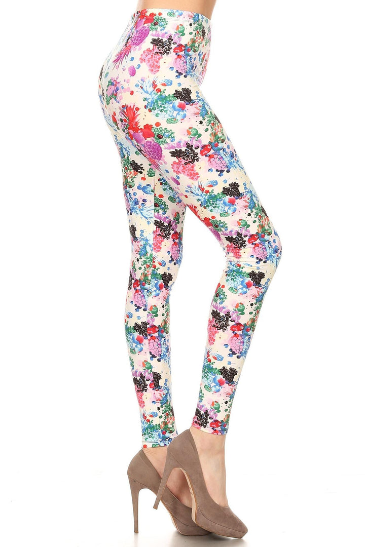 Wholesale Buttery Soft Ivory Fruit Bunch Plus Size Leggings