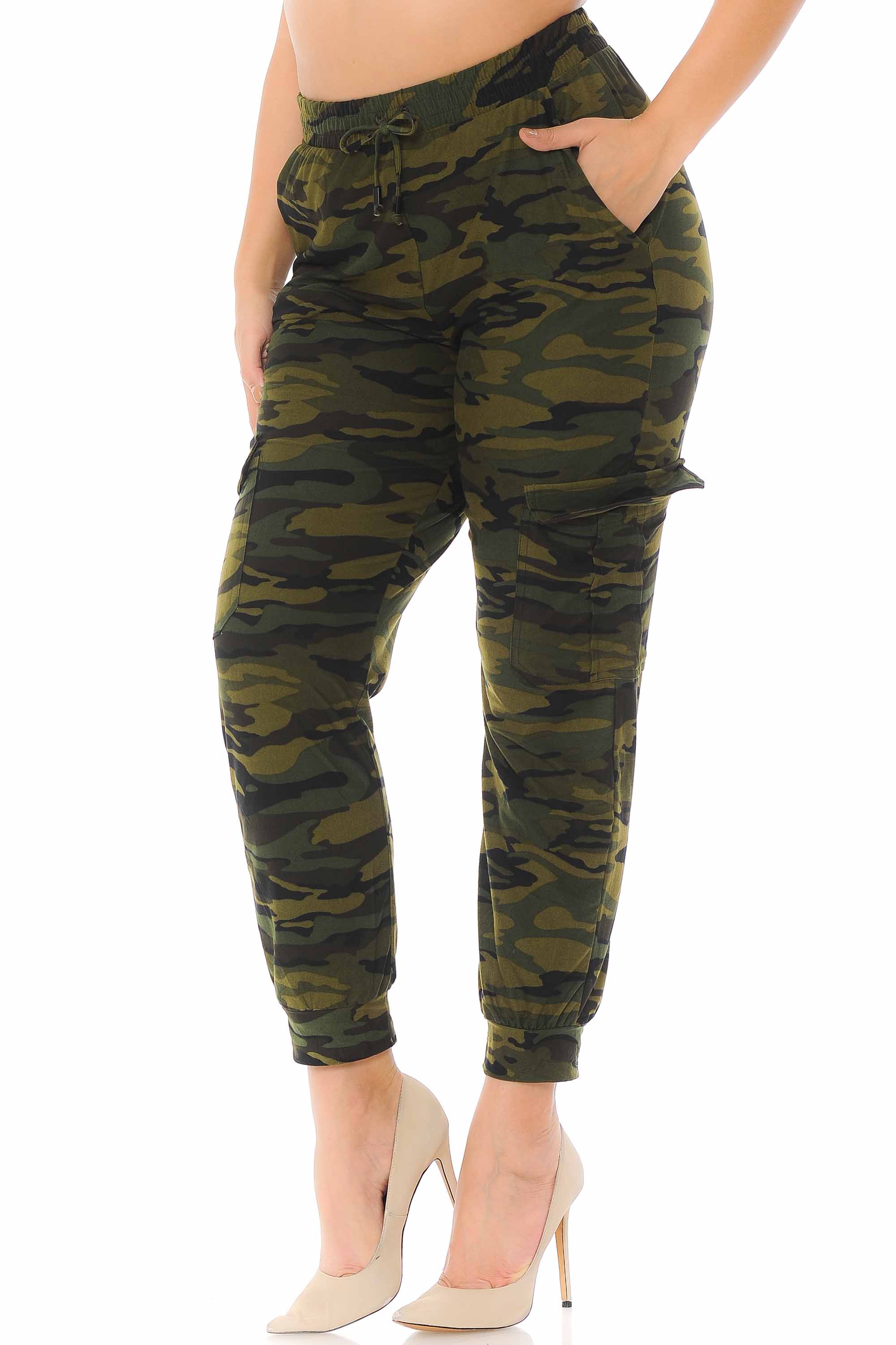 Wholesale Buttery Smooth Green Camouflage Cargo Plus Size Joggers - New Mix