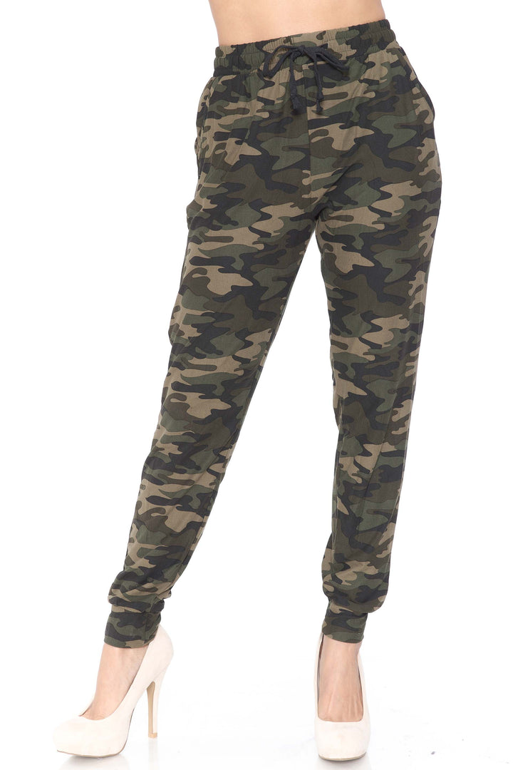 Wholesale Buttery Smooth Green Camouflage Plus Size Joggers - New Mix