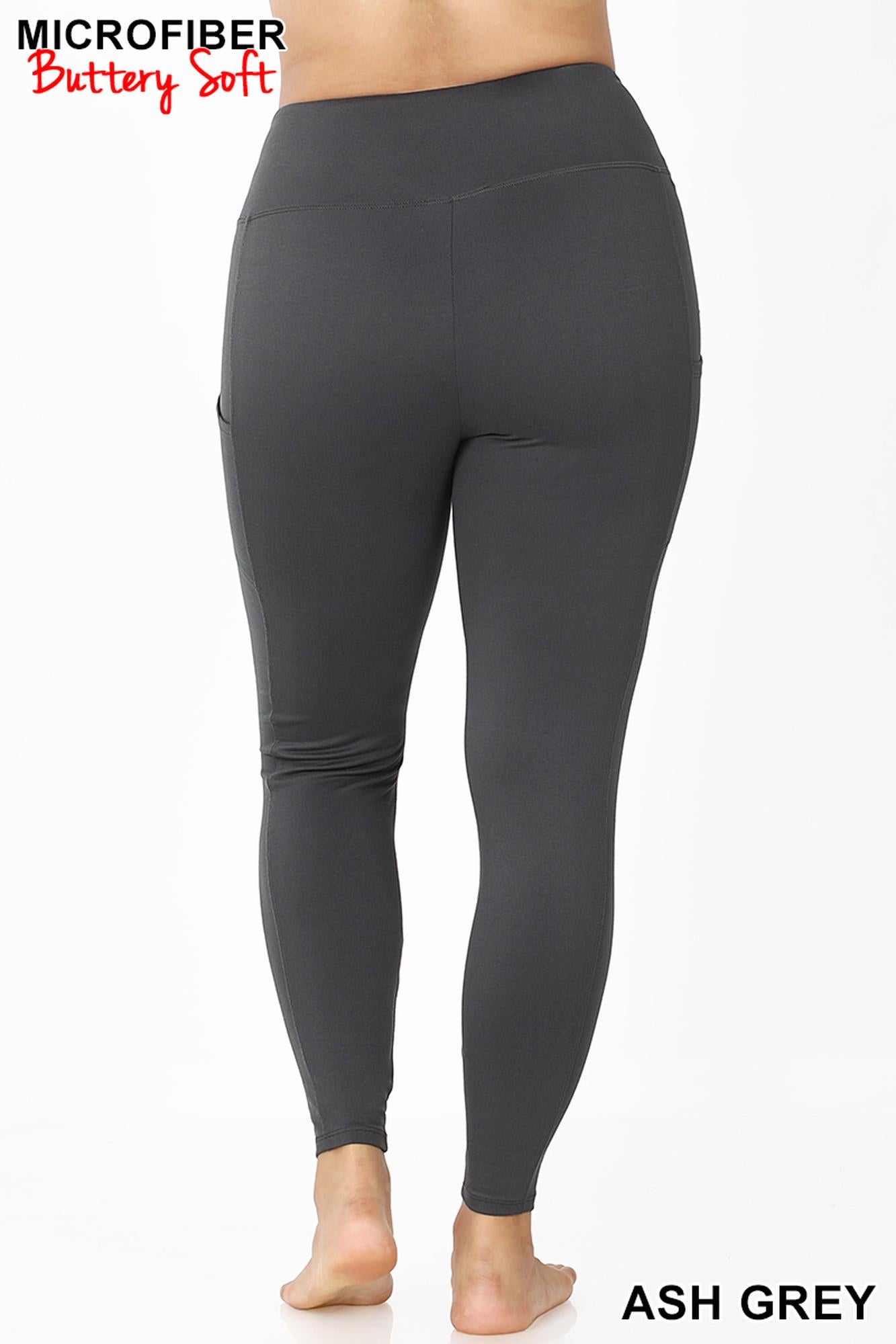 Wholesale Brushed Microfiber High Waisted Plus Size Sport Leggings with Side Pockets