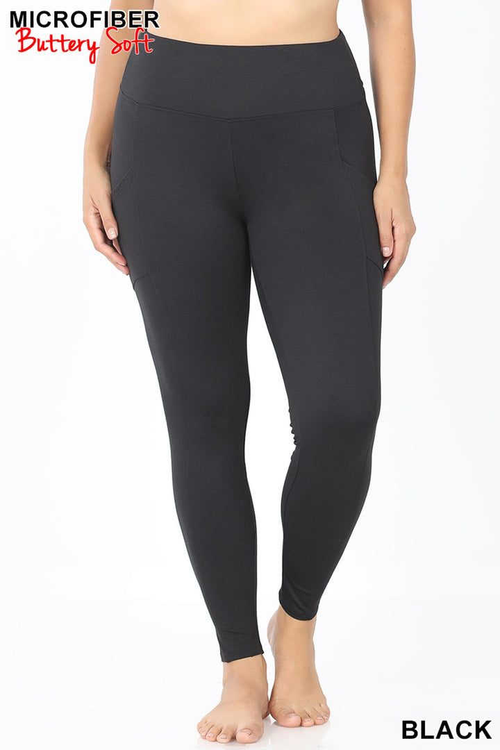 Wholesale Brushed Microfiber High Waisted Plus Size Sport Leggings with Side Pockets