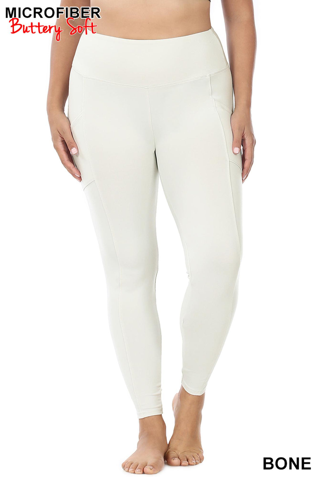 Wholesale Brushed Microfiber High Waisted Plus Size Sport Leggings with Side Pockets