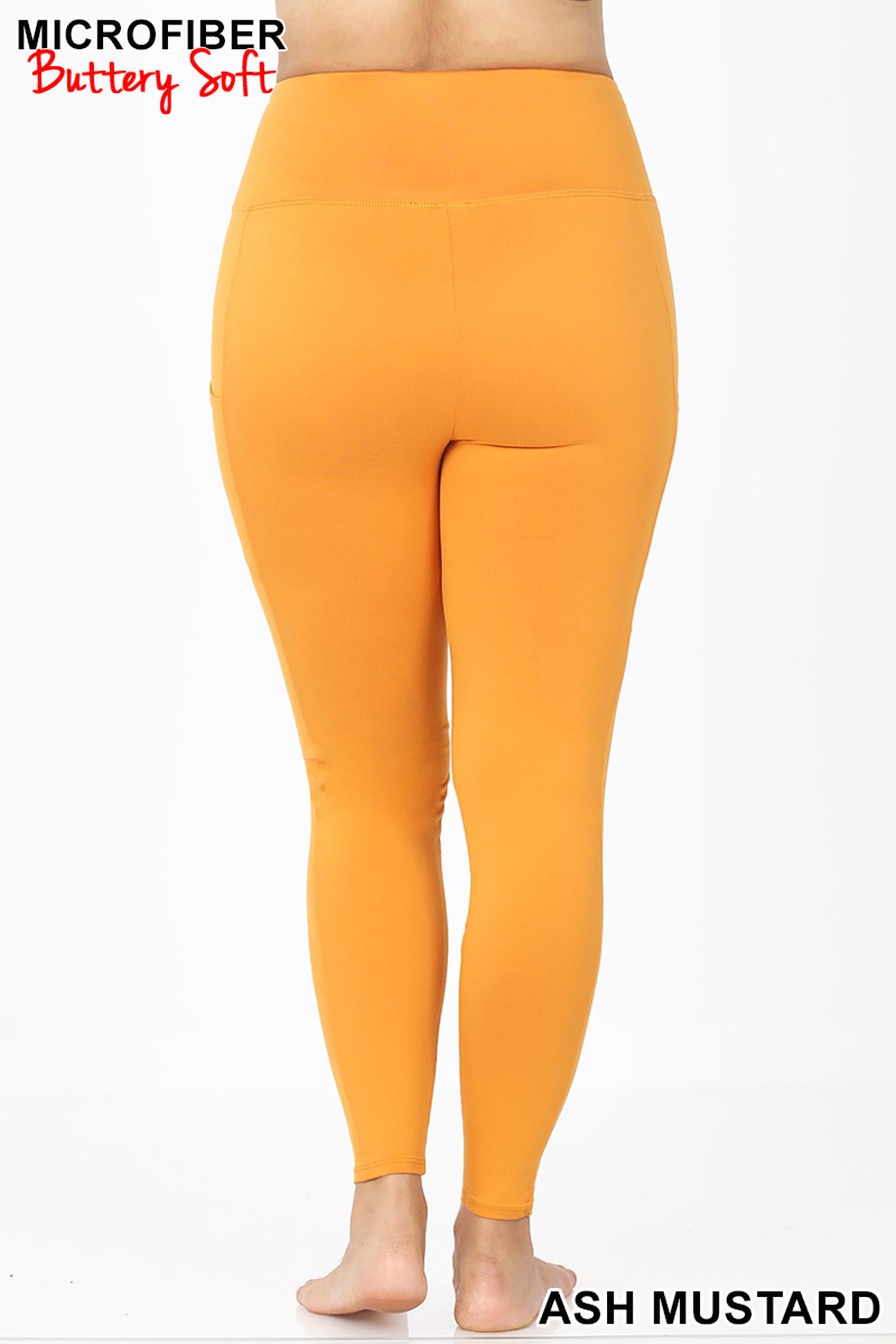 Wholesale Brushed Microfiber High Waisted Plus Size Sport Leggings with Side Pockets