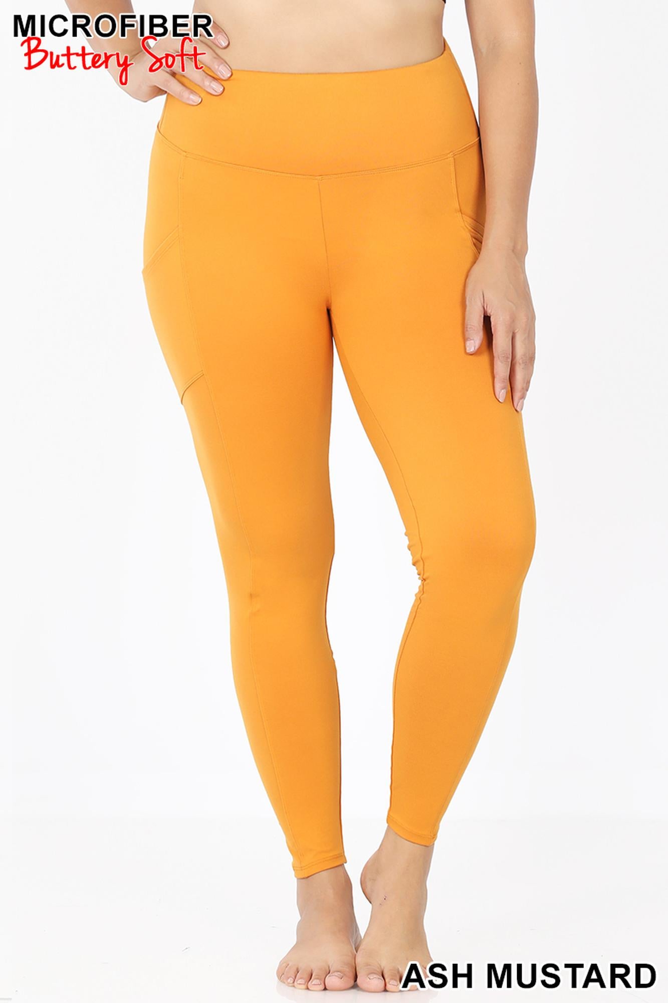 Wholesale Brushed Microfiber High Waisted Plus Size Sport Leggings with Side Pockets