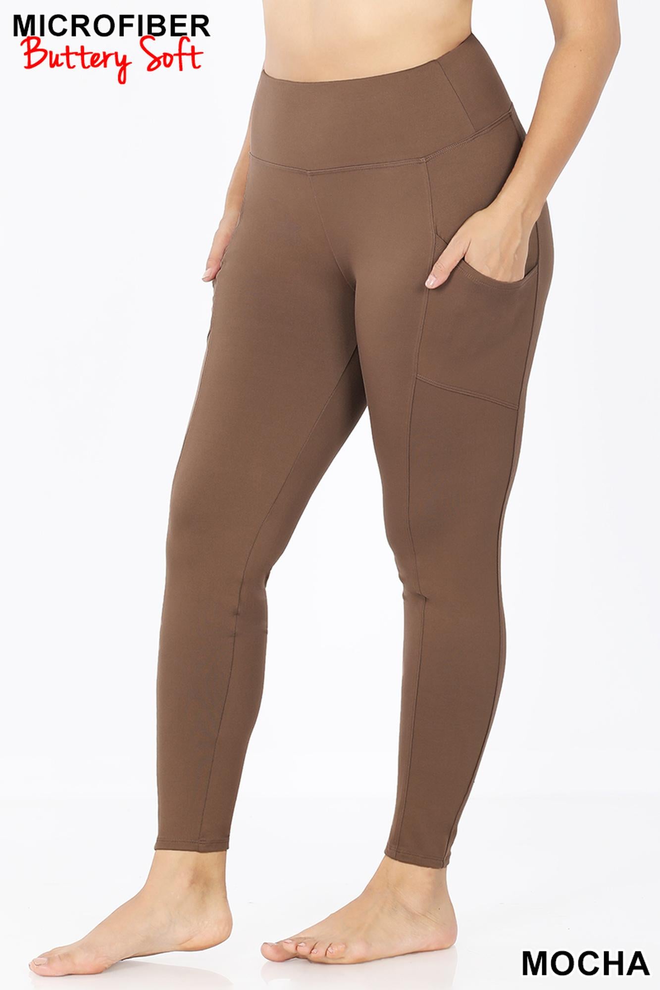 Wholesale Brushed Microfiber High Waisted Plus Size Sport Leggings with Side Pockets