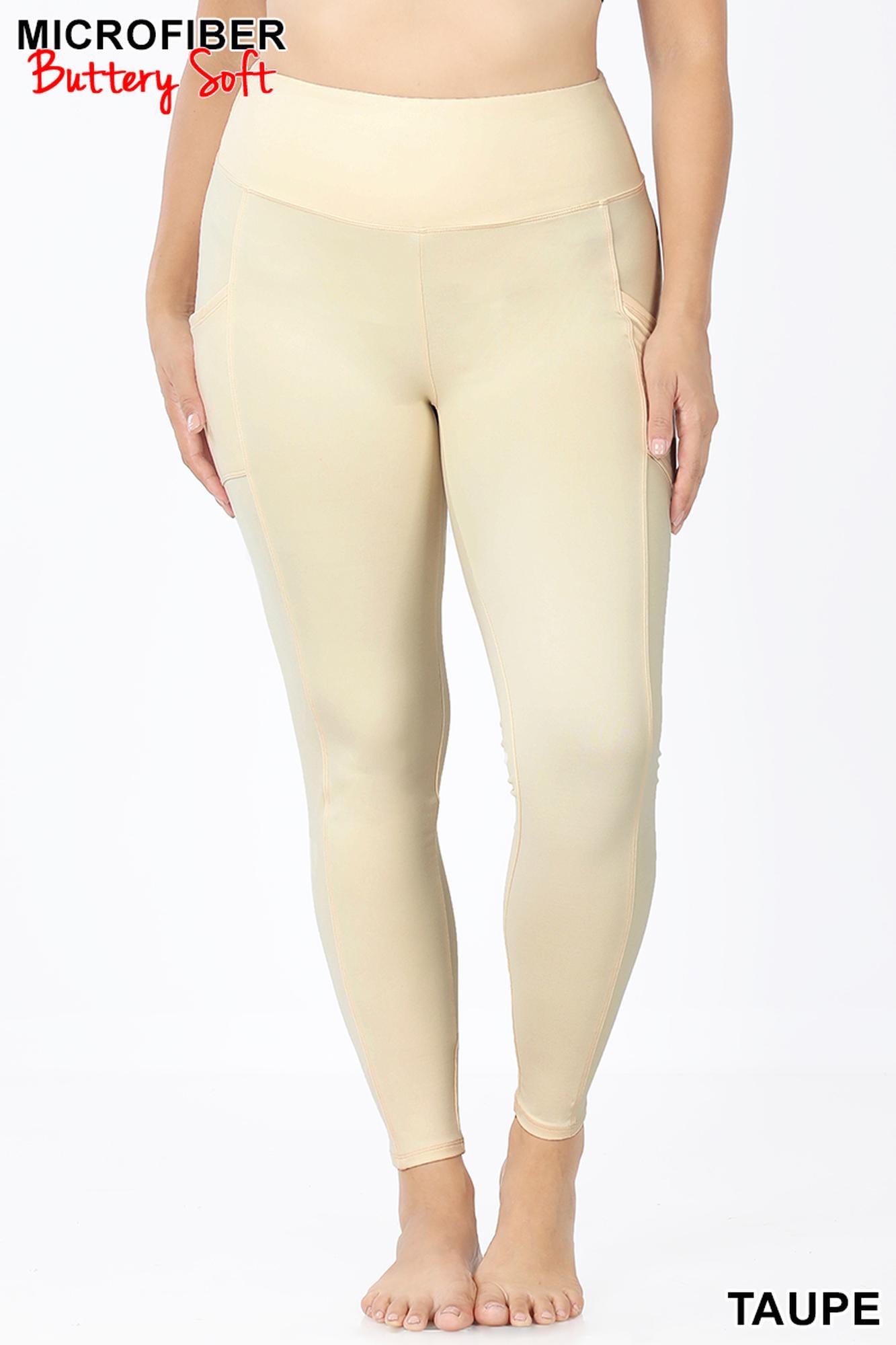 Wholesale Brushed Microfiber High Waisted Plus Size Sport Leggings with Side Pockets
