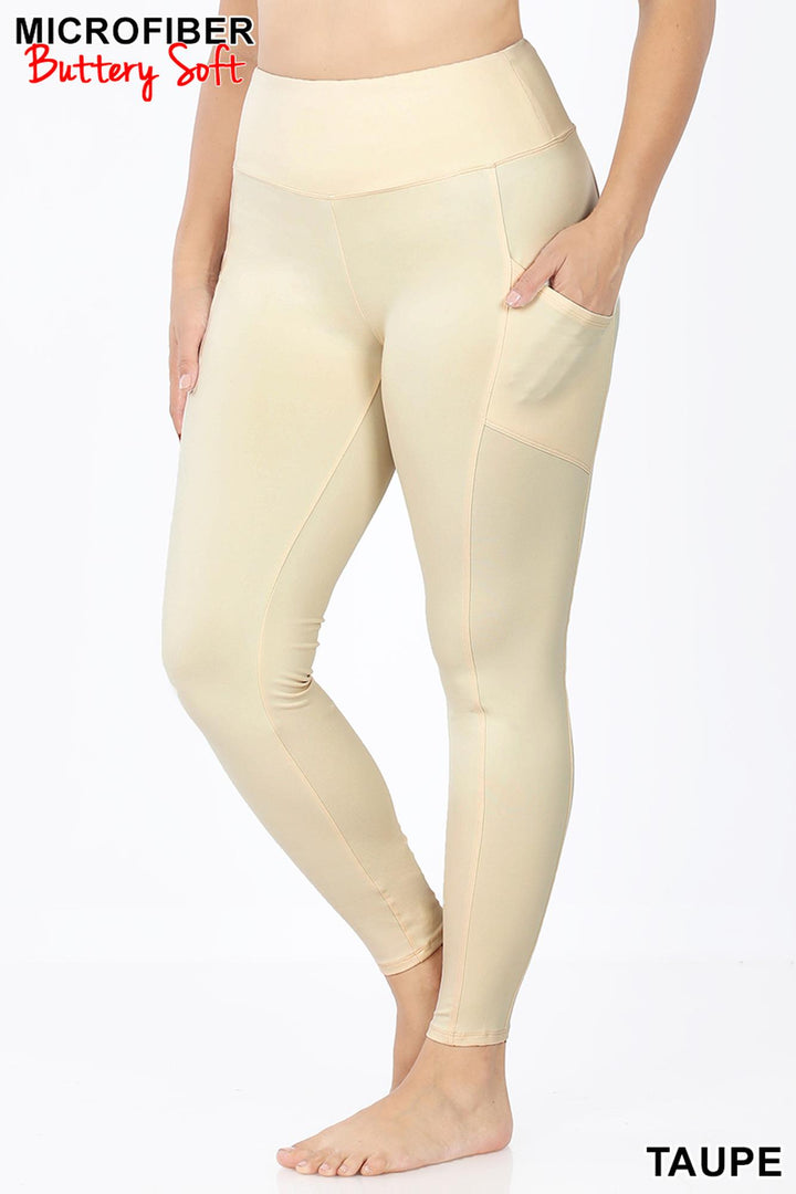 Wholesale Brushed Microfiber High Waisted Plus Size Sport Leggings with Side Pockets
