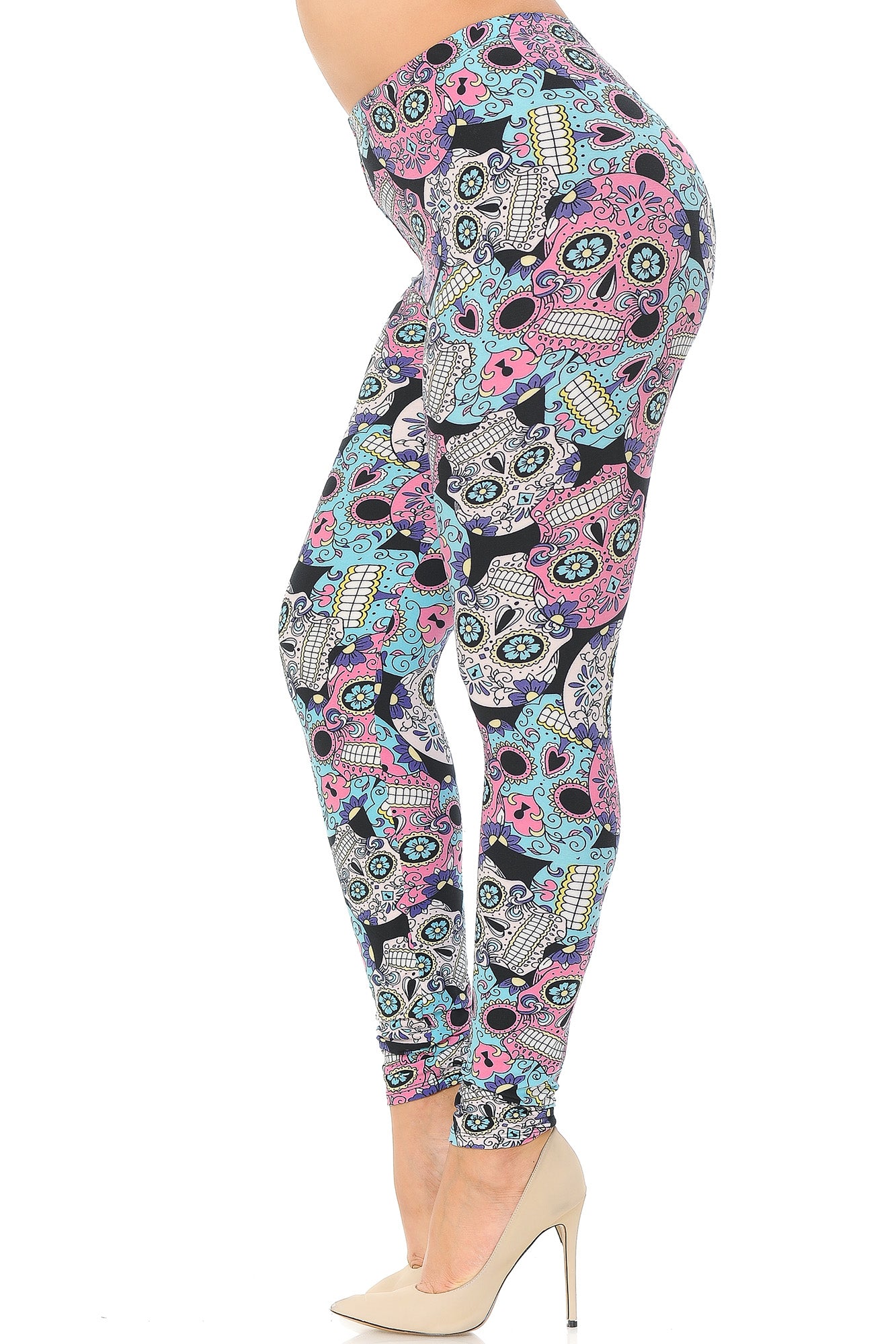 Wholesale Buttery Smooth Pastel Sugar Skull Plus Size Leggings
