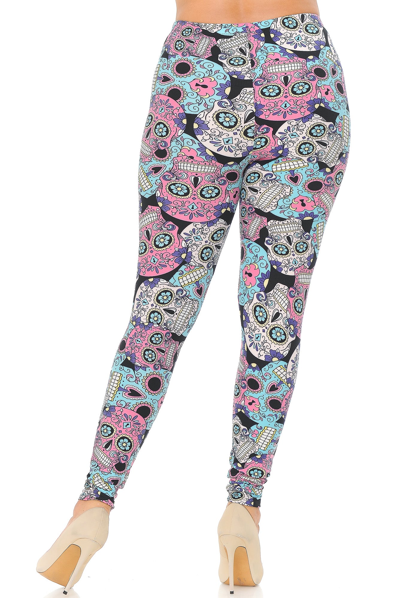 Wholesale Buttery Smooth Pastel Sugar Skull Plus Size Leggings