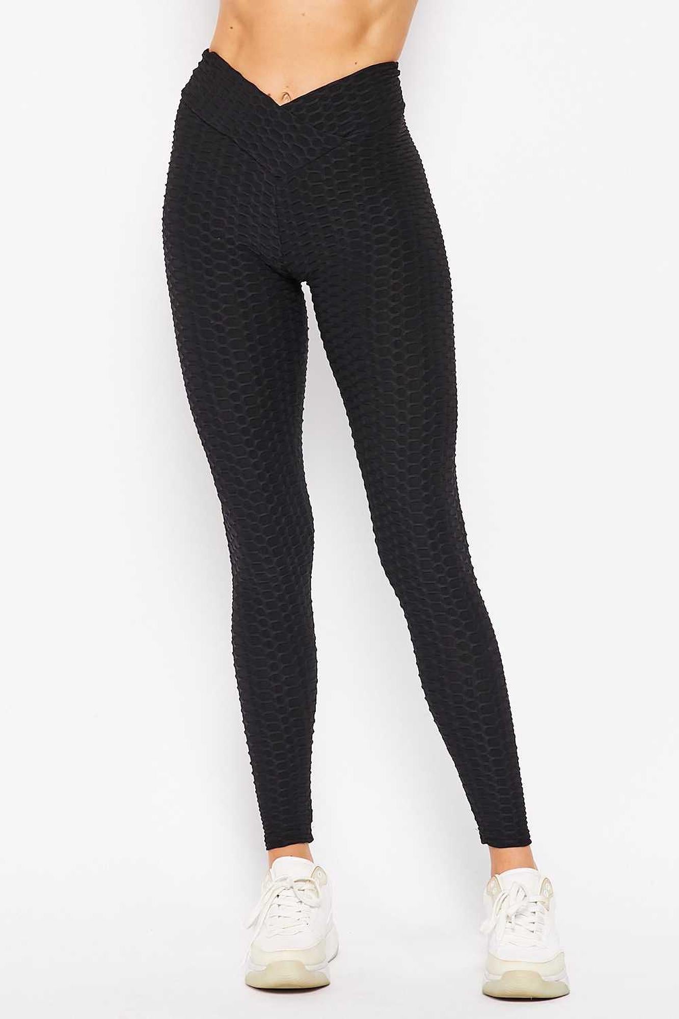 Wholesale Scrunch Butt Textured V-Waist High Waisted Plus Size Leggings with Pockets