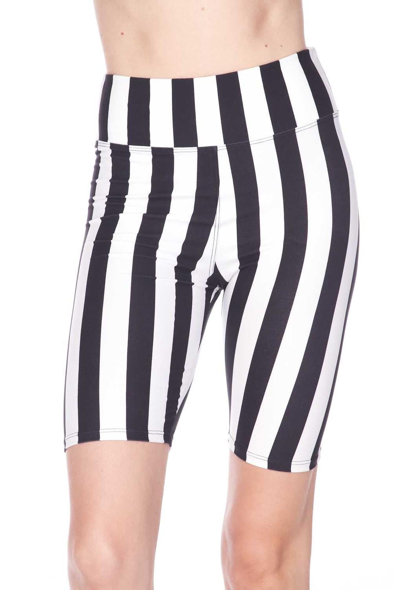 Wholesale Buttery Smooth Vertical Wide Stripe Plus Size Biker Shorts - 3 Inch Waist Band