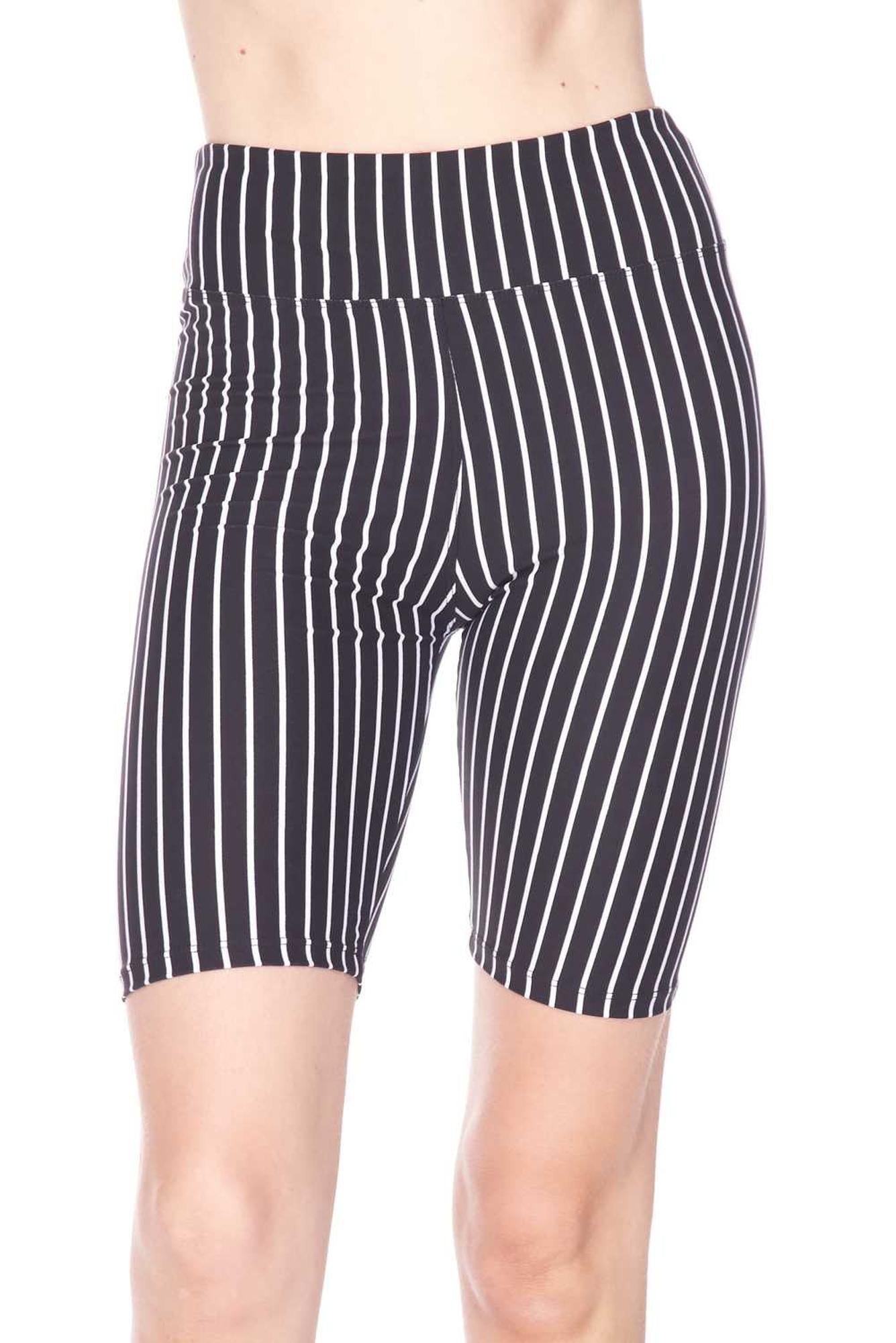 Wholesale Buttery Smooth Black Pinstripe Plus Size Biker Shorts - 3 Inch Waist Band