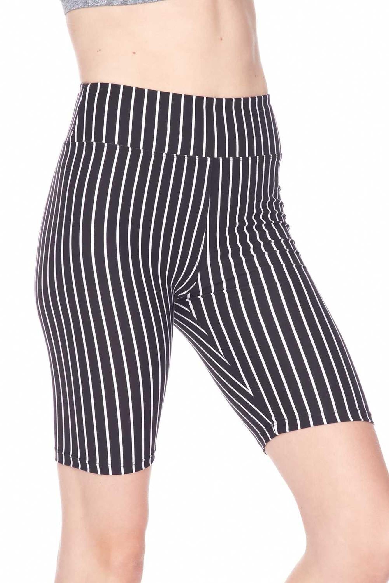 Wholesale Buttery Smooth Black Pinstripe Plus Size Biker Shorts - 3 Inch Waist Band