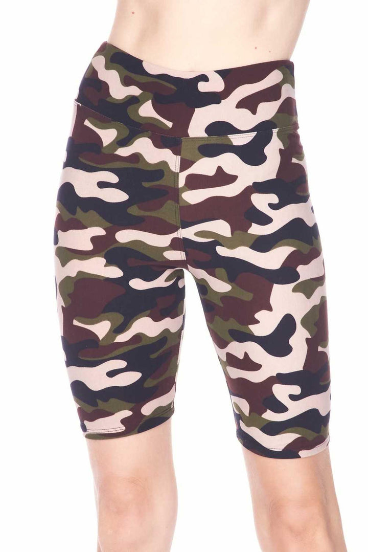 Wholesale Buttery Smooth Flirty Camouflage Biker Plus Size Shorts - 3 Inch Waist Band