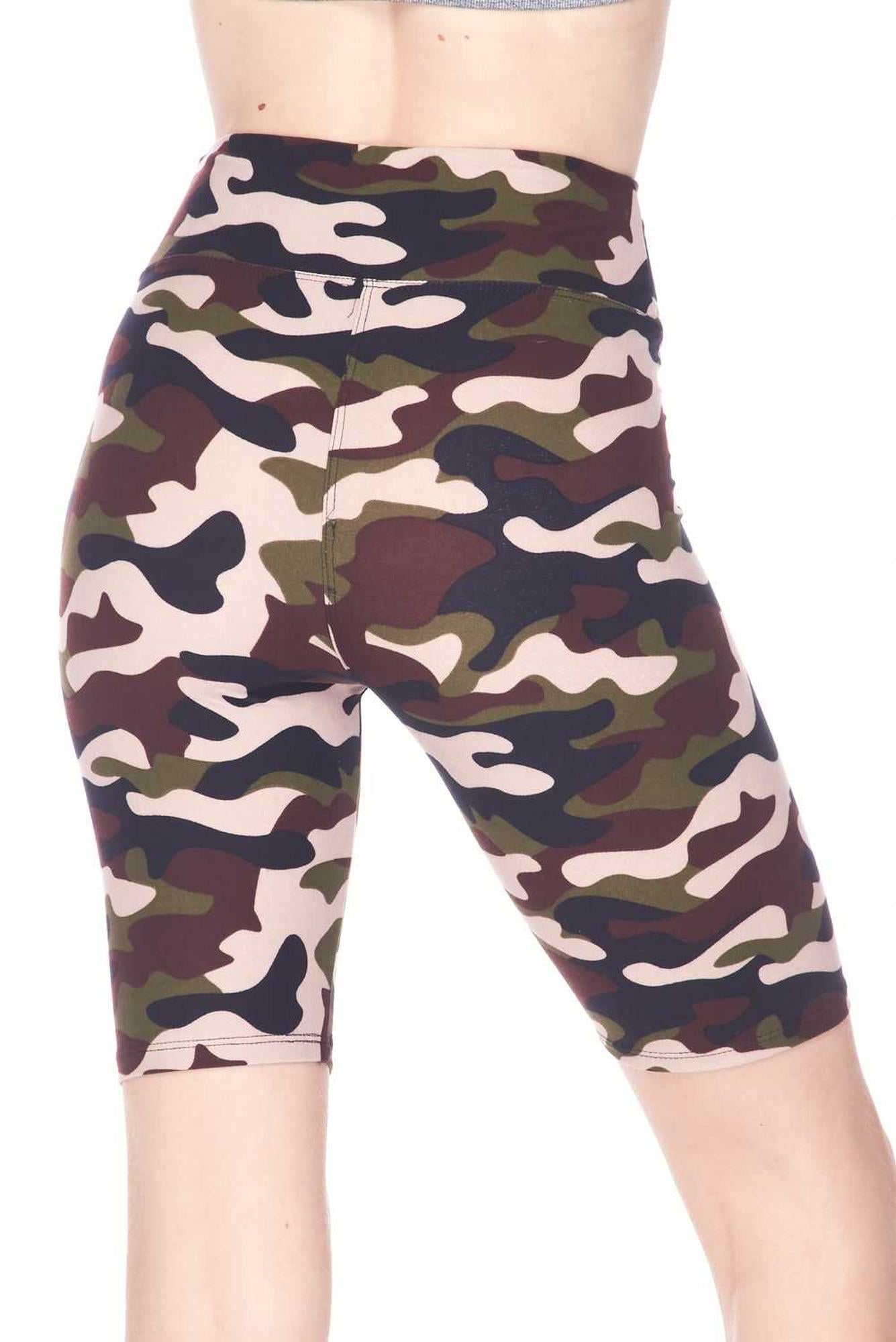 Wholesale Buttery Smooth Flirty Camouflage Biker Plus Size Shorts - 3 Inch Waist Band