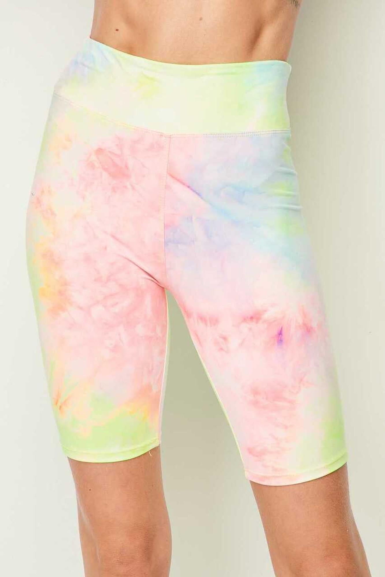 Wholesale Buttery Smooth Pastel Tie Dye High Waisted Plus Size Biker Shorts - 3 Inch Waist