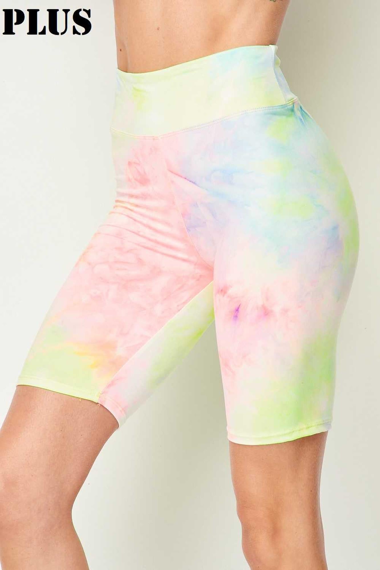 Wholesale Buttery Smooth Pastel Tie Dye High Waisted Plus Size Biker Shorts - 3 Inch Waist