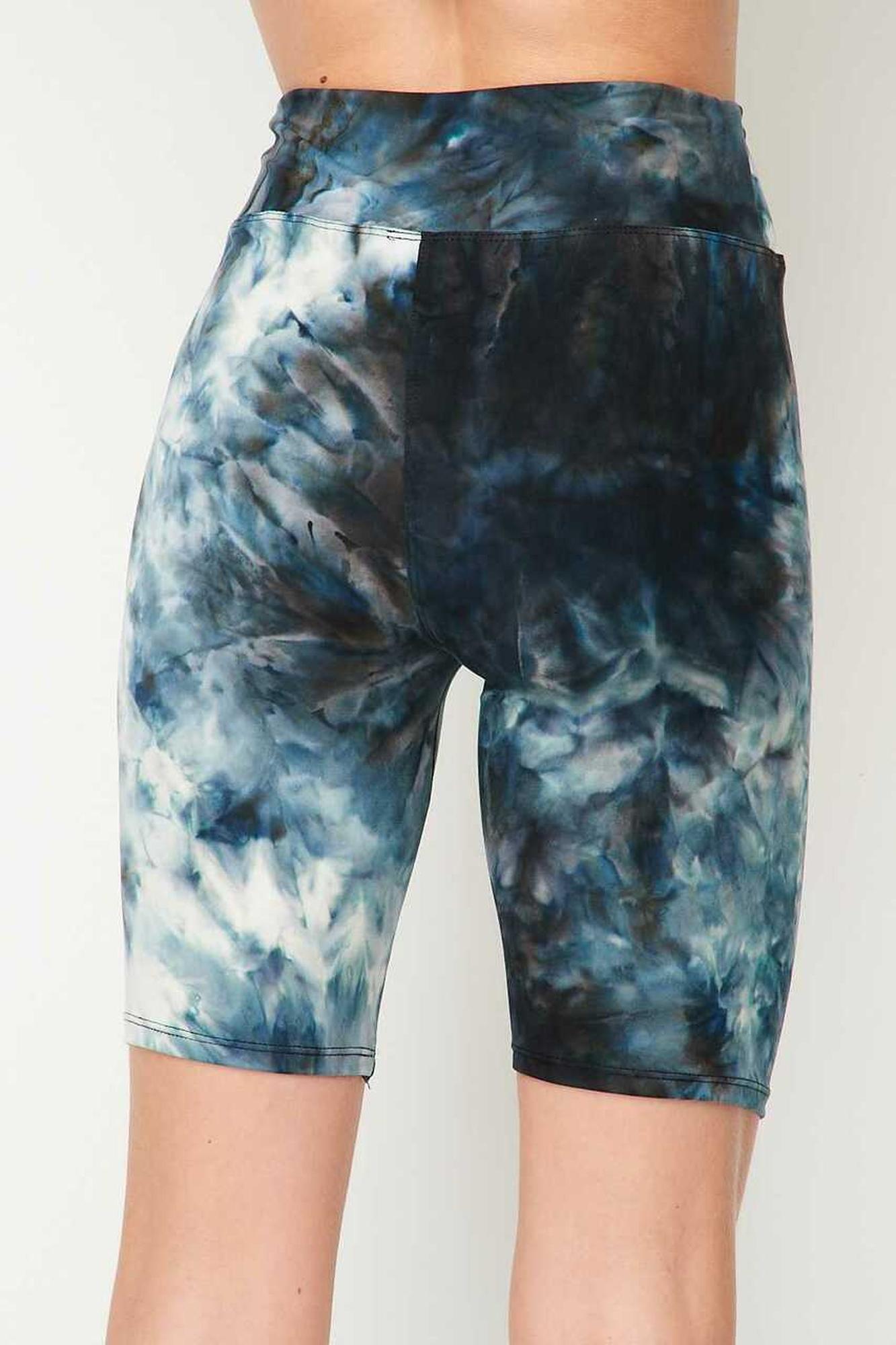 Wholesale Buttery Smooth Steel Blue Tie Dye High Waisted Plus Size Biker Shorts - 3 Inch Waist