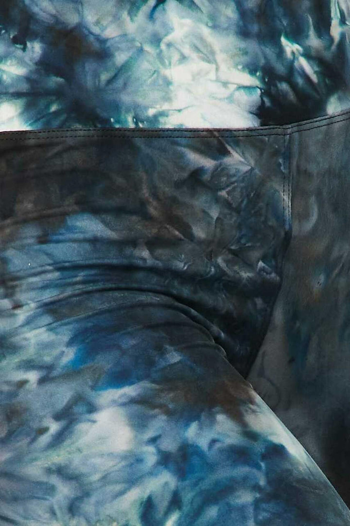 Wholesale Buttery Smooth Steel Blue Tie Dye High Waisted Plus Size Biker Shorts - 3 Inch Waist