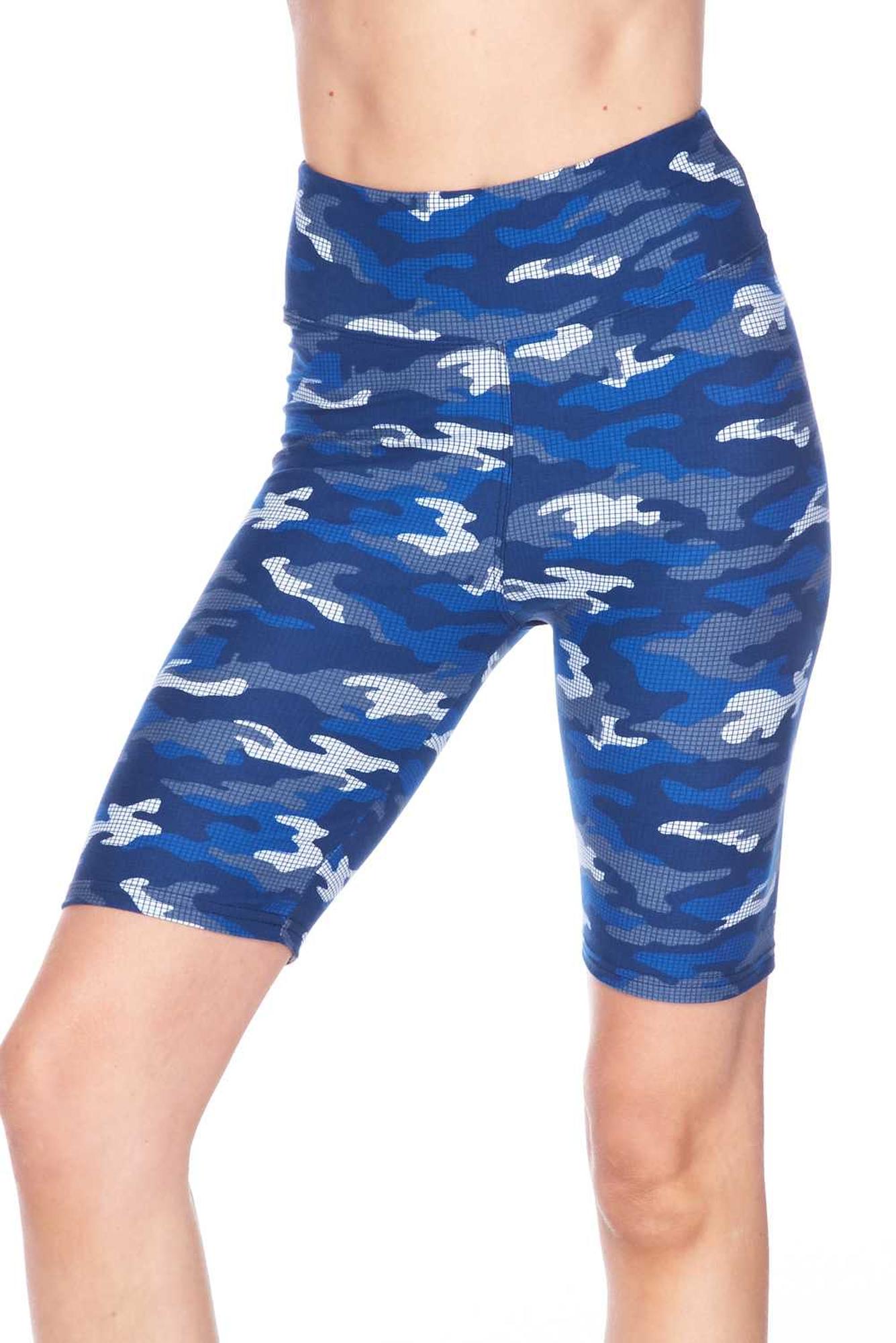 Wholesale Buttery Smooth Blue Grid Camouflage Plus Size Shorts