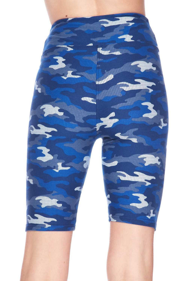 Wholesale Buttery Smooth Blue Grid Camouflage Plus Size Shorts