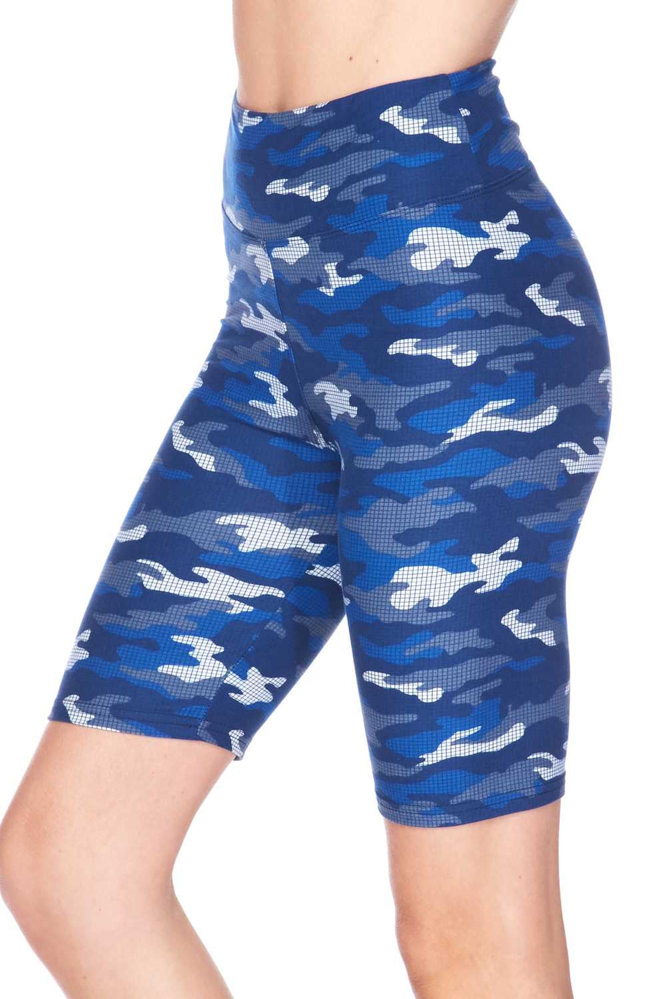 Wholesale Buttery Smooth Blue Grid Camouflage Plus Size Shorts
