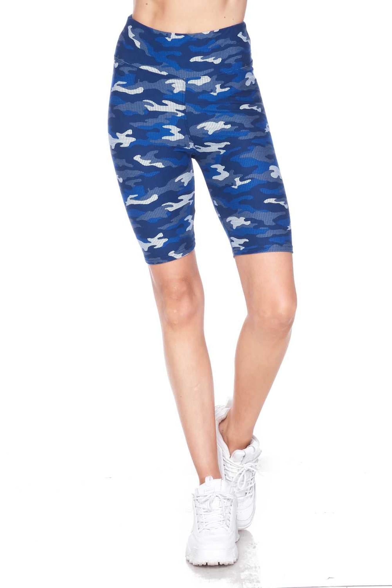 Wholesale Buttery Smooth Blue Grid Camouflage Plus Size Shorts